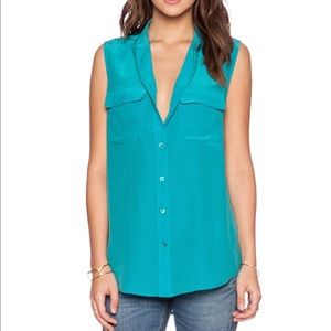Equipment Teal Sleeveless Blouse